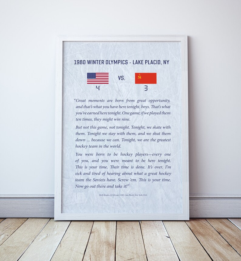 1980 Miracle on Ice, Herb Brooks Speech, Miracle Hockey Poster, USA