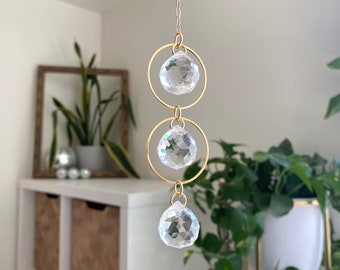 Small Three-Tier Crystal Suncatcher: Gold Rainbow Prism Window Decor, gift for her
