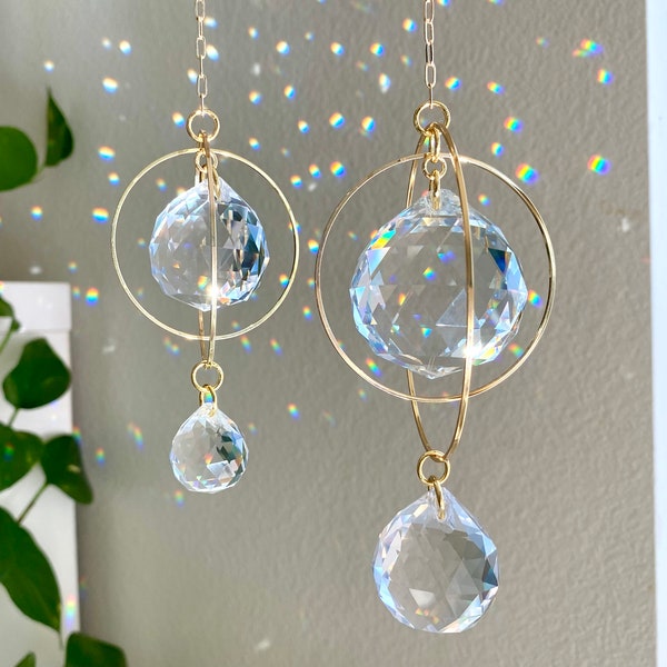 Planet+Moon Crystal Suncatcher, Rainbow maker, Housewarming gift, Wall hanging, Birthday gift, Sympathy gift, Mother’s Day gift