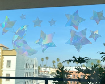 Moon and Stars Suncatcher Sticker Set, Car Suncatcher Rainbow Stickers, Rainbow Maker window decal