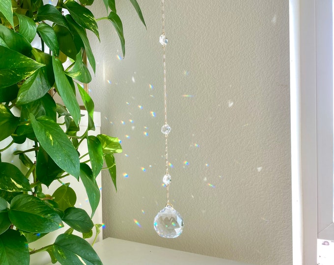 Gold Dripping Gem Crystal Suncatcher: Rainbow Maker, Unique Wedding Gift, Housewarming Gift, Home Decor