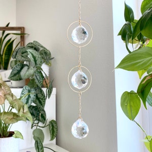Three Level Crystal Suncatcher (Gold), Window Crystal, Home decor, Rainbow Maker, Wall Decor, Wall Art, Prism Suncatcher, Gift for Her