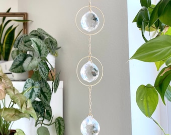 Three-Level Crystal Suncatcher: Gold Rainbow Maker, Window Prism Decor, Unique gift for Mom