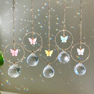 Butterfly Crystal Car Suncatcher: Rainbow Rearview Mirror Decor