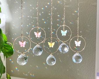 Butterfly Crystal Car Suncatcher: Rainbow Rearview Mirror Decor