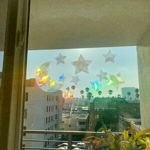 Large Moon and Stars Suncatcher Sticker Set, Car Suncatcher Stickers, Rainbow Maker window decal, Dopamine decor, Stocking Stuffer bild 4