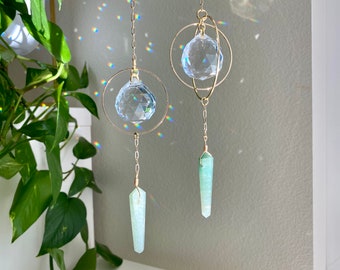 Green Aventurine Crystal Suncatcher, Rainbow maker, Crystal Wall Hanging, Nursery Decor, Housewarming Gift