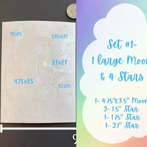 Large Moon and Stars Suncatcher Sticker Set, Car Suncatcher Stickers, Rainbow Maker window decal, Dopamine decor, Stocking Stuffer Set #1 (Moon+4Stars)