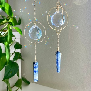 Lapis Lazuli Crystal Suncatcher: 18k Gold Plated Rainbow Maker