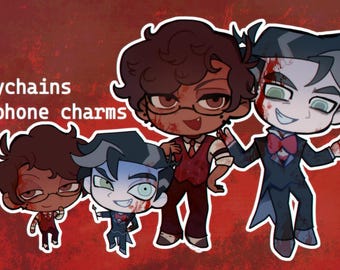 murdermedia/radiostatic alastor x vox matching keychains and phone charms