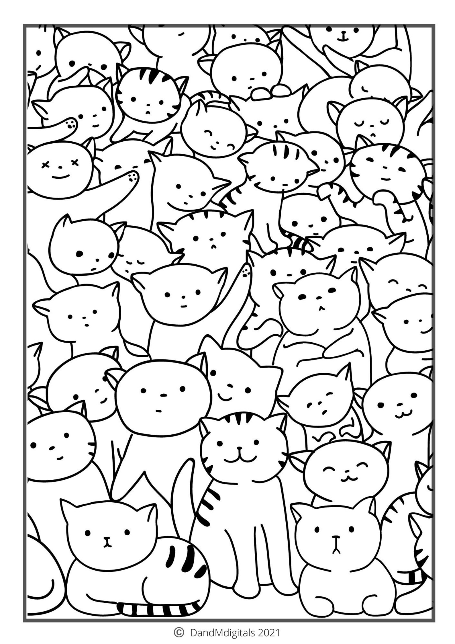 Doodle Cats Simple Coloring Pages Easy Colouring Pages Etsy