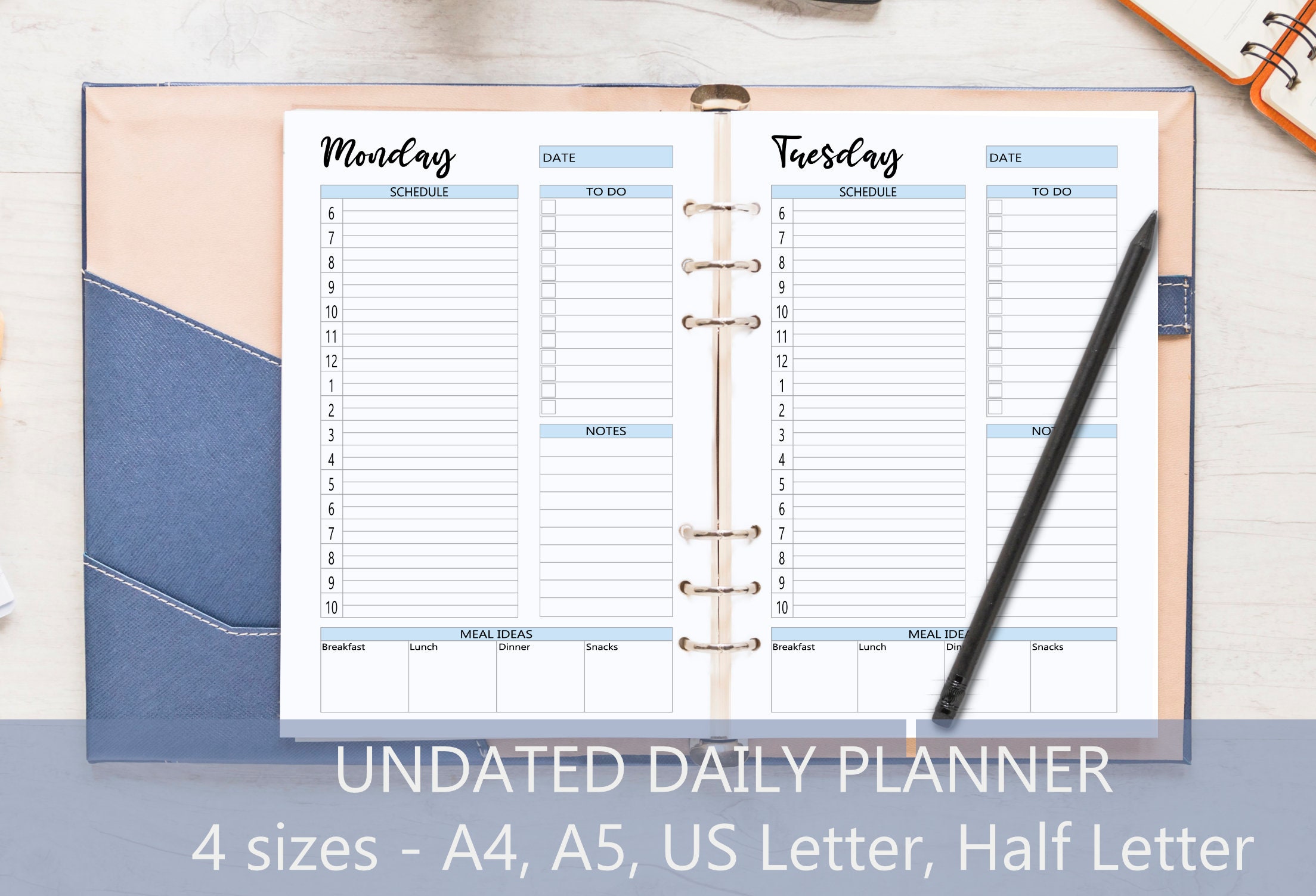 Undated Daily Planner One page per day Printable Planner | Etsy