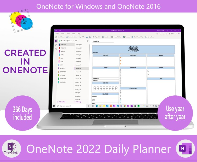 Onenote Daily Planner Digital Onenote 2016 Notebook 366 Etsy Canada