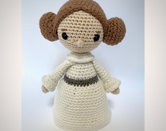 Handmade Princess Leia Crochet Doll, Star Wars Collectible, 8 inch