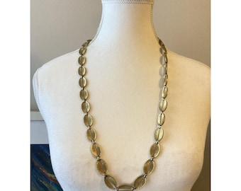 Vintage Tarnished Gold Tone Textured Oval Link Necklace Modernist Couture