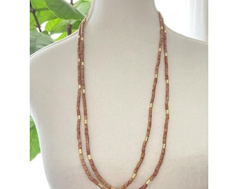 Vintage Double Strand Dusty Rose Beaded Necklace Gold Tone Spacer Romantic