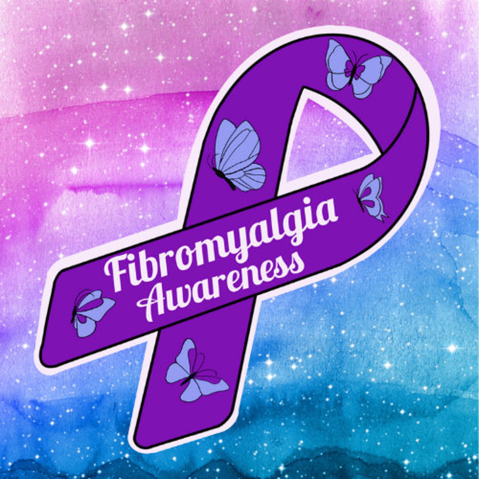 Fibromyalgia Awareness Ribbon Purple Sticker Etsy