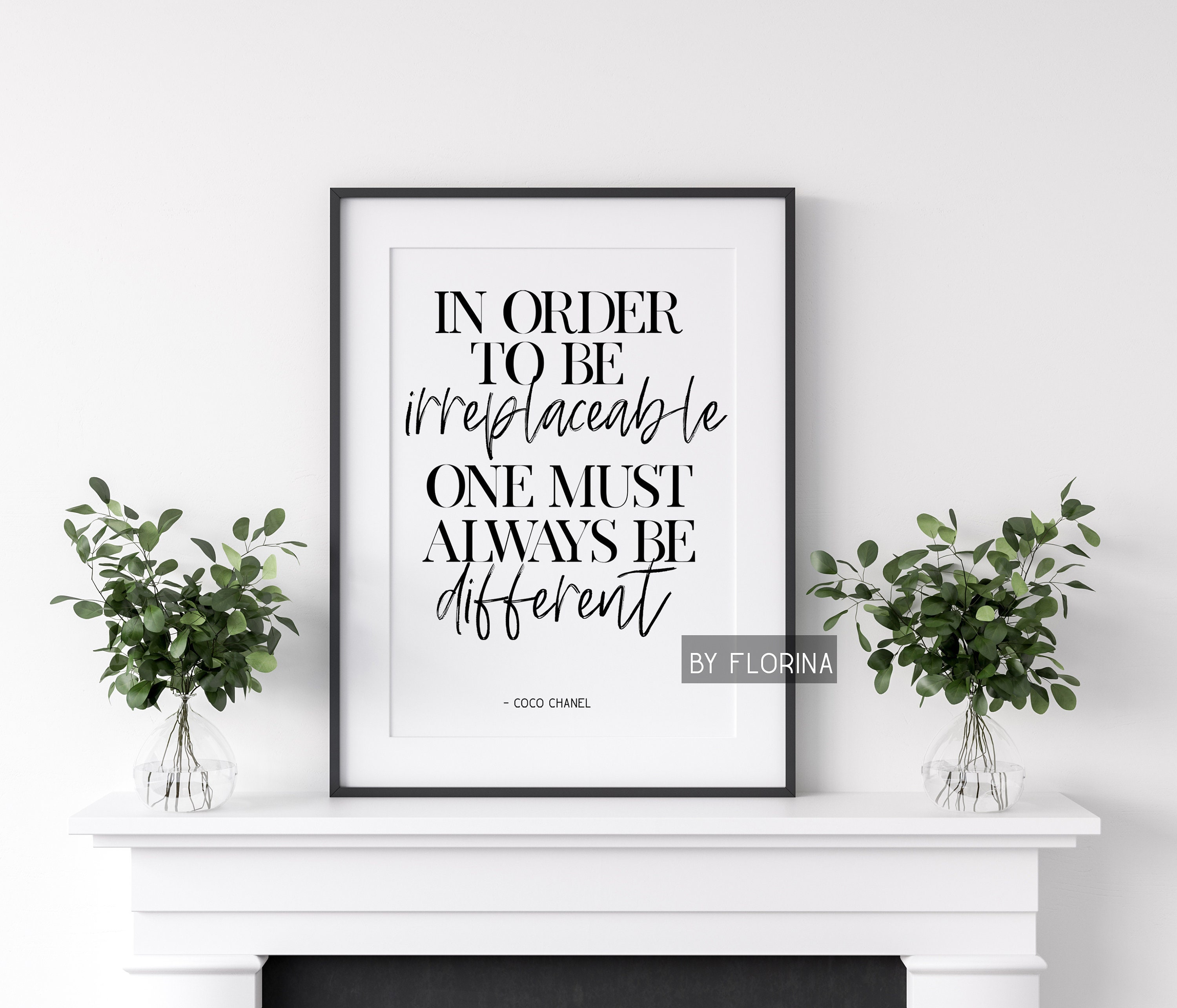 One must always be Different | Coco Chanel Quote Wall Art | 11x14 UNFRAMED  Black, White, Green Art Print | Contemporary, Positive, Inspirational