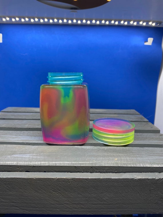 Resin stash jar, resin neon jar, handmade jar, psychedelic jar, stash jar, coin jar handmade, resin jar