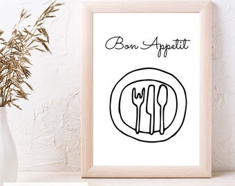 Bon Appetit デジタルプリント | キッチンウォールアート | キッチンポスター | モダンな室内装飾 | 即時ダウンロード | 5 サイズ