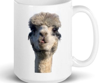Alpaca aan beide zijden van witte glanzende mok