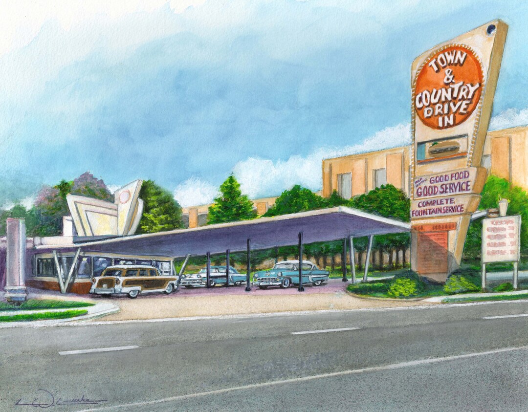 Town & Country Drivein Giclée Print Etsy