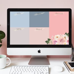 Floral Desktop Organizer Wallpaper, Desktop background, Instant Download, Desktop Organizer, Macbook Wallpaper, Modern Wallpaper