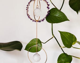 Amethyst Crystal Suncatcher: Rainbow Prism, Witchy Home Decor