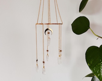Clear Quartz Sun Catcher Mobile: Boho Home Decor