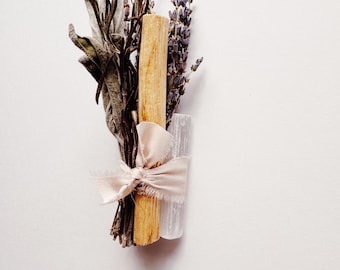 Selenite, Sage, Rosemary, and Lavender Bundle | Potection and Purification Bundle