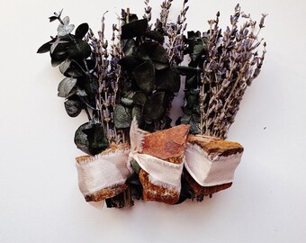 Tigers Eye Crystal, Eucalyptis, and Lavender Smudge Stick