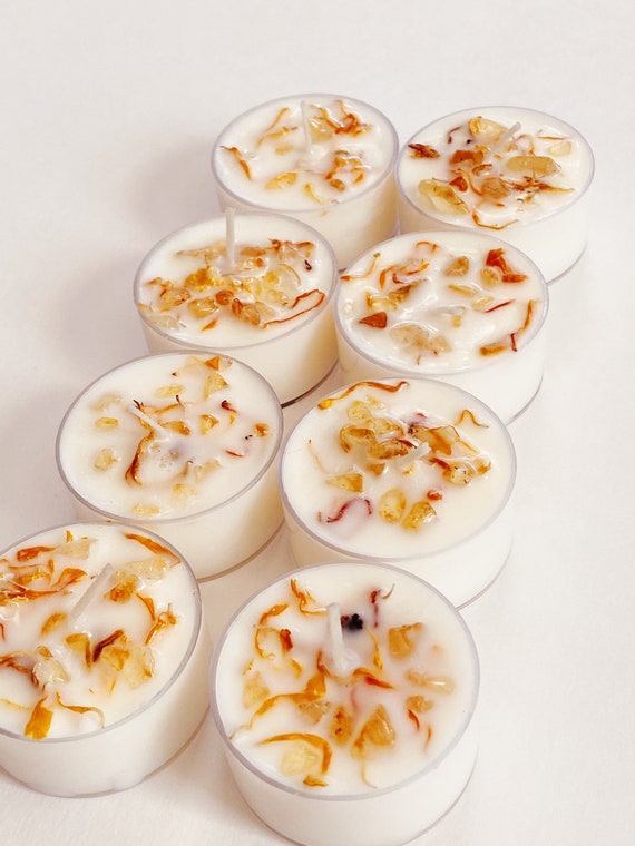 Citrine Crystal Tea Light Candle: Happiness & Abundance Spell Candle
