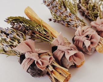 Palo Santo, Smokey Quartz, Rosemary, and Lavender Smudge Stick