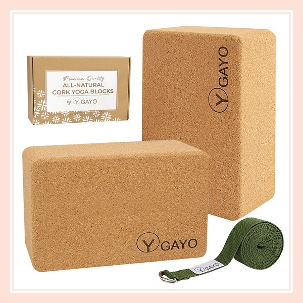 Sustainable Cork Yoga Blocks and Strap Set: Large, Sturdy, and Supportive