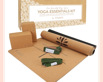 Ultimate Cork Yoga Essentials Kit: Large Mat with Alignment Lines, Blocks, Strap & Carry Strap, Yoga Gift Set