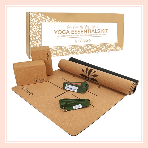 Ultimate Cork Yoga Essentials Kit: Large Mat With Alignment Lines