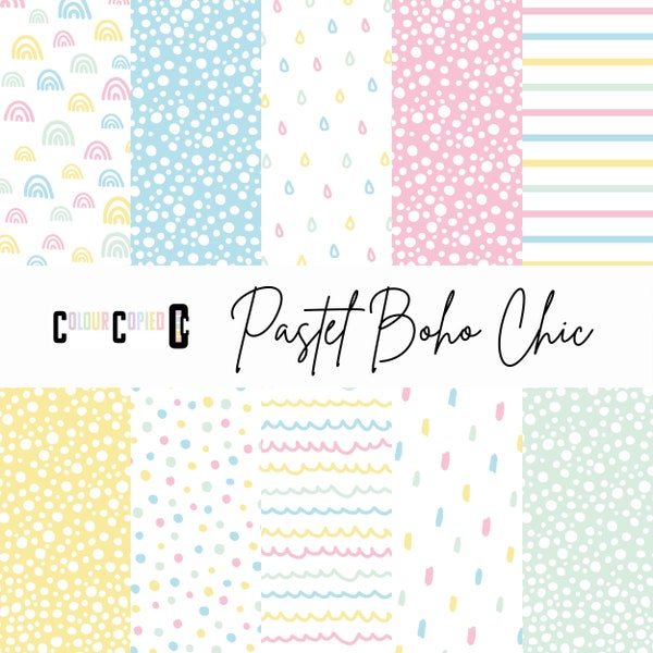 Commercial use pastel coloured boho bohemian chic minimalistic aesthetic patterns pattern paper for crafts businesses and more.