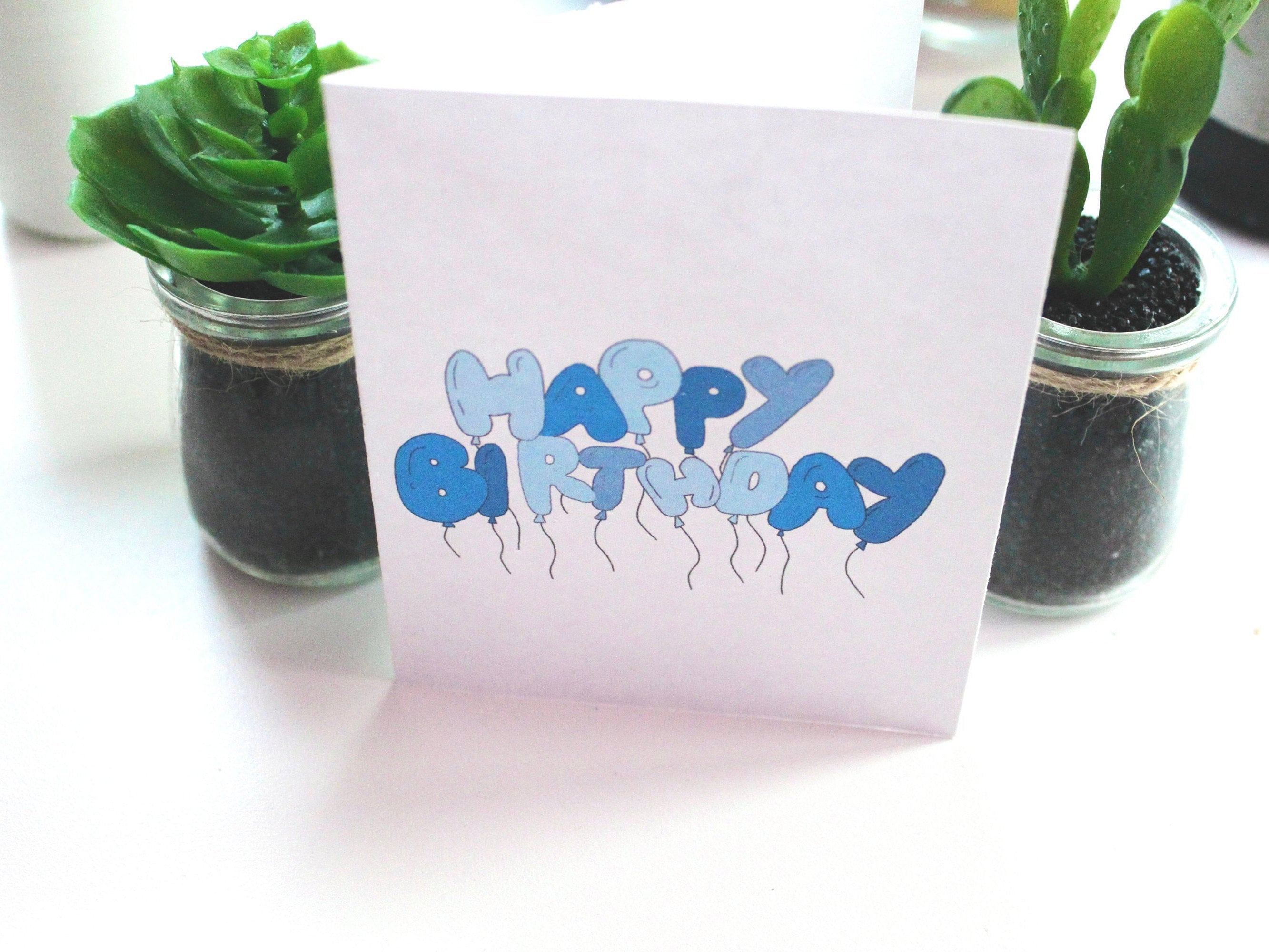 Blue Happy Birthday Bubble Letters Card Bday Colors Gift for - Etsy