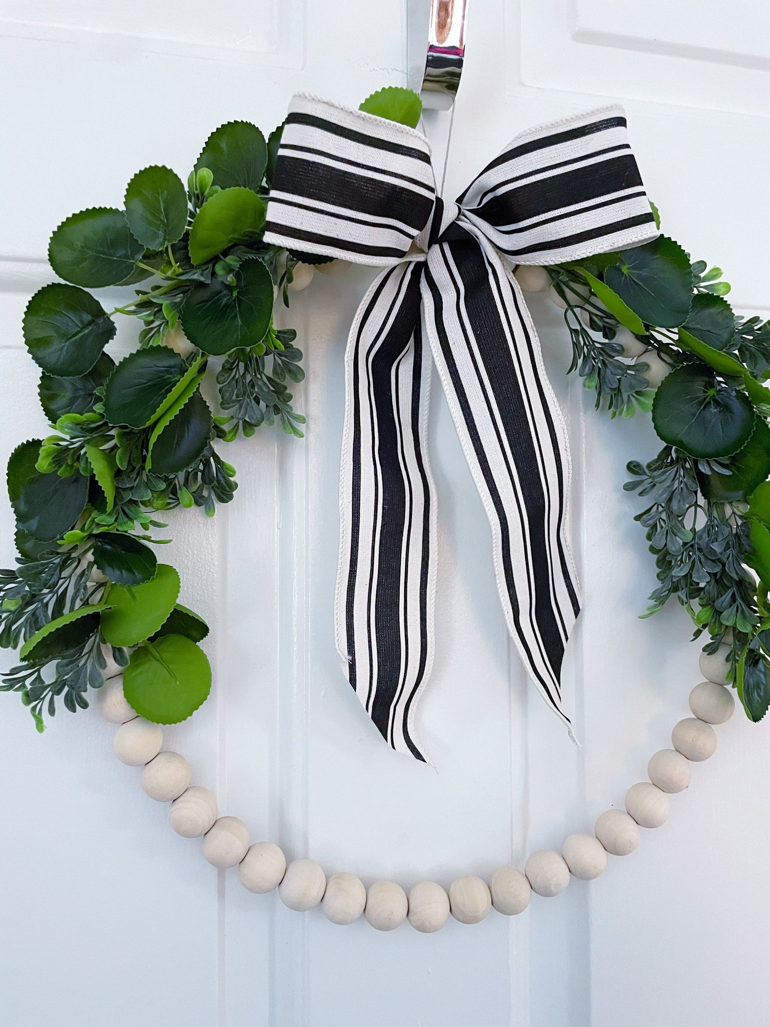 Boxwood beaded hoop wreath farmhouse wreath wood bead Etsy