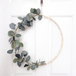 Eucalyptus hoop wreath, beaded hoop wreath, minimalist wreath, modern home decor, farmhouse wreath, greenery wreath