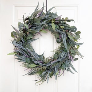 Eucalyptus wreath, year round everyday wreath, farmhouse wreath, greenery wreath with ferns, lavender wreath, spring summer wreath