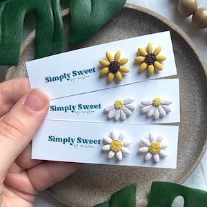 Sunflower Clay Earring | Daisy Clay Earring | Floral Clay Earring | Yellow White Clay Stud | Polymer Clay Stud Earring | Gift for Her