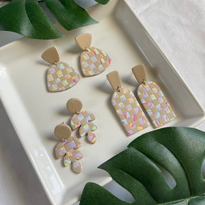 Checkered Polymer Clay Earrings | Rainbow Tie Dye Earrings | Handmade Earrings | Handmade Jewelry | Gift for Her | Gift for Mom