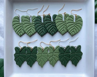 Philodendron Leaf Clay Earring | Green Leaf Earring | Green Clay Earring | Dangle Clay Earring | Plant Mom Earrings | Gift for Her