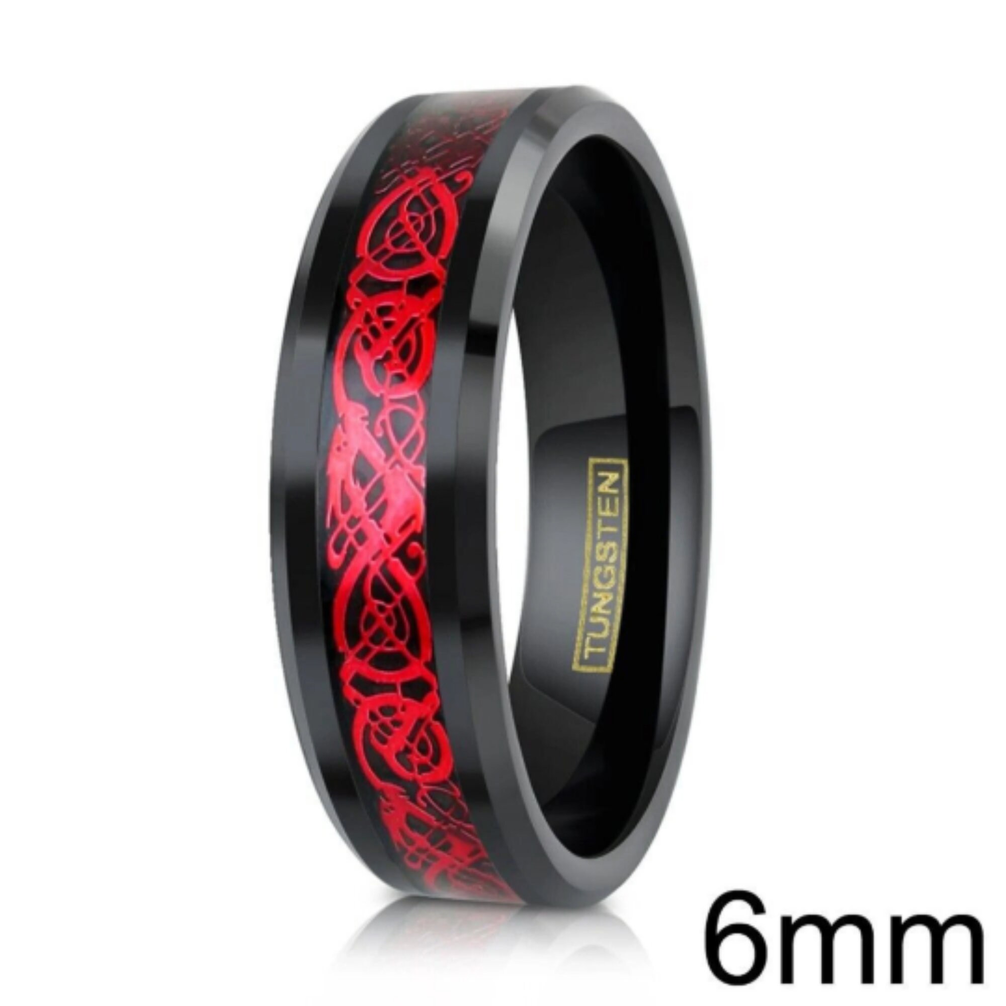 Red Tungsten Ring, Black Tungsten Band, Red Celtic Ring, Black Red