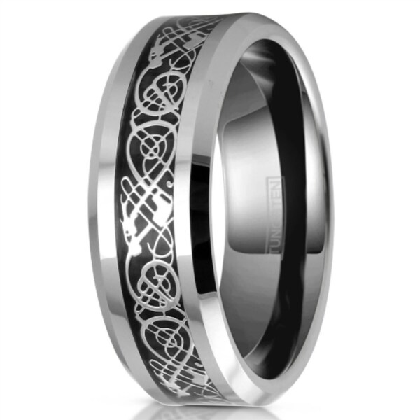 Couples Celtic Dragon Wedding Band Ring Titanium 8mm - Silver, 14