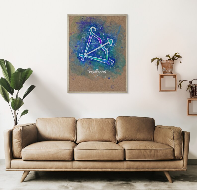 Stars Decor Child Room Decor Sagittarius Zodiac Sign Watercolor Art Print Printable Wall Art Space Poster