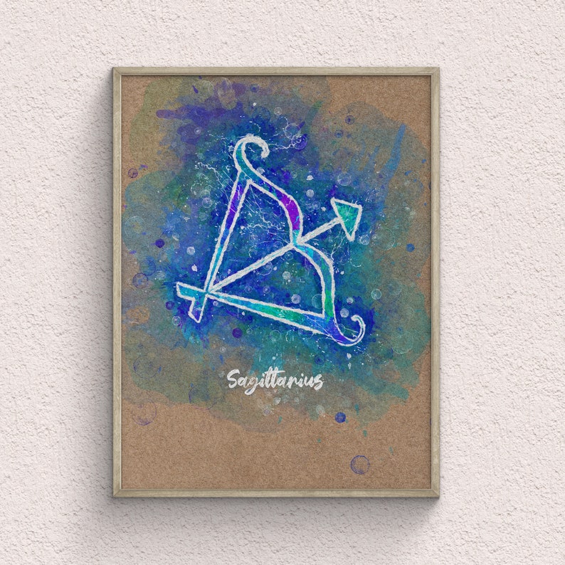 Stars Decor Child Room Decor Sagittarius Zodiac Sign Watercolor Art Print Printable Wall Art Space Poster