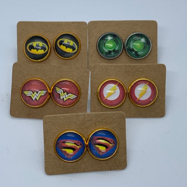 DC Superheroes 12mm stud earrings