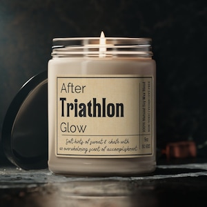 TRIATHLON CANDLE, Triathlon gifts, triathlon art, gifts for athletes, running gifts, marathon gifts, running candle, swimmer candle, cyclist